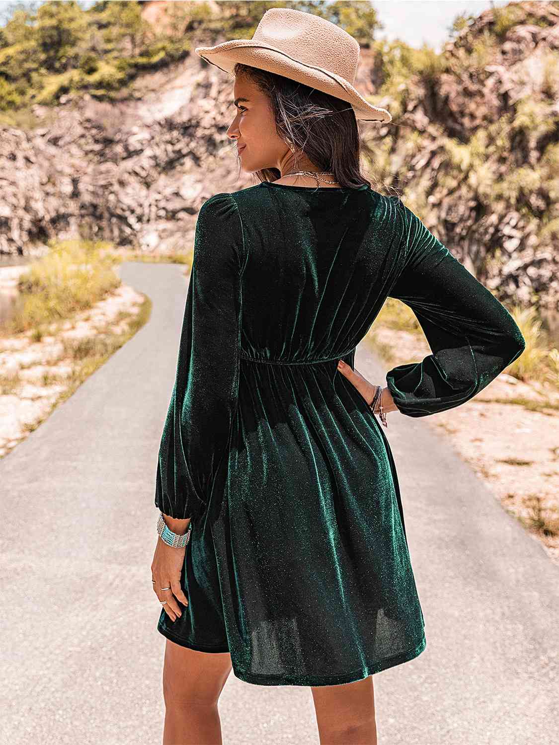 Embroidered Square Neck Long Sleeve Dress [Spirit and Rebel]   