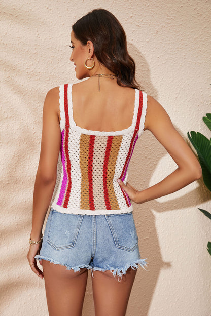 Striped Scalloped Trim Knit Boho Tank [Spirit and Rebel]   