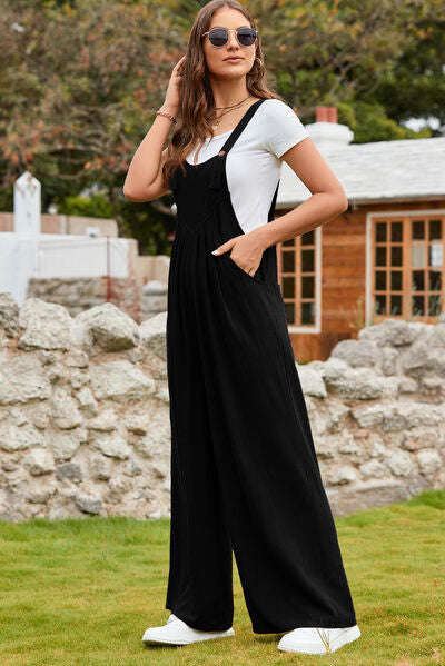 Wide Strap Square Neck Wide Leg Overalls [Spirit and Rebel]   