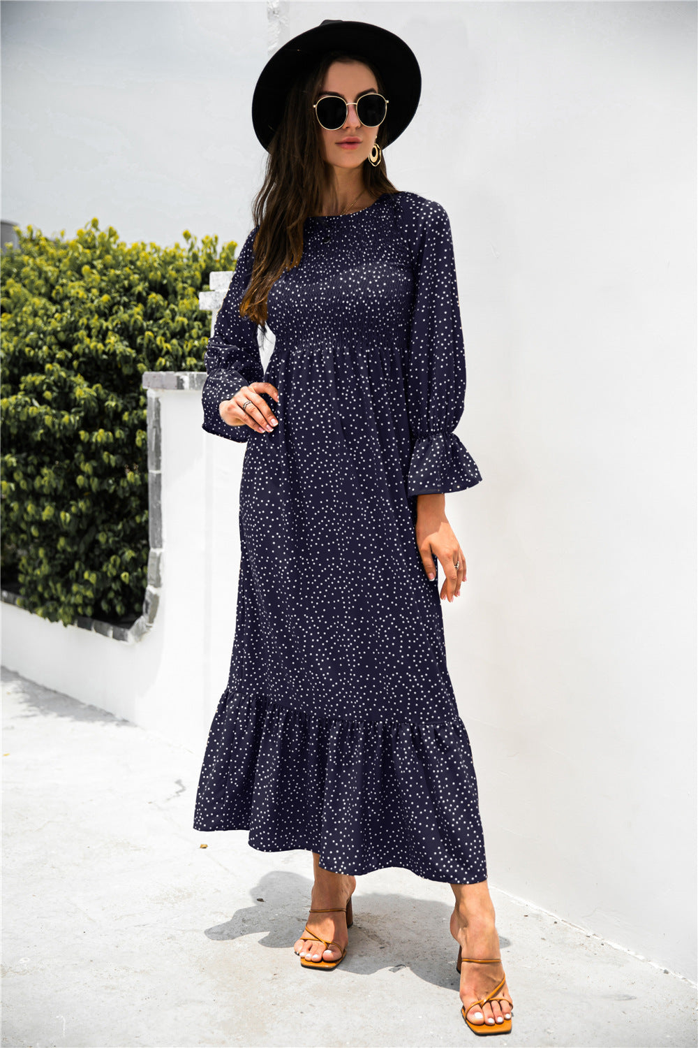 Printed Puff Sleeve Ruffle Boho Maxi Dress [Spirit and Rebel]   