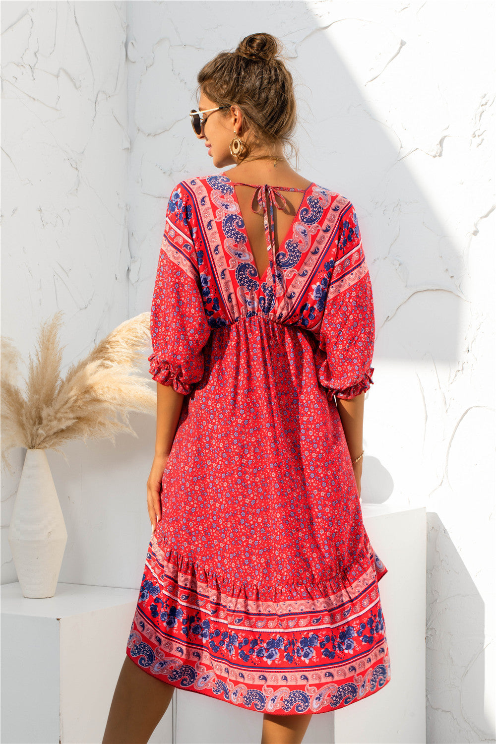 Printed Bohemian V Neck Dress [Spirit and Rebel]   