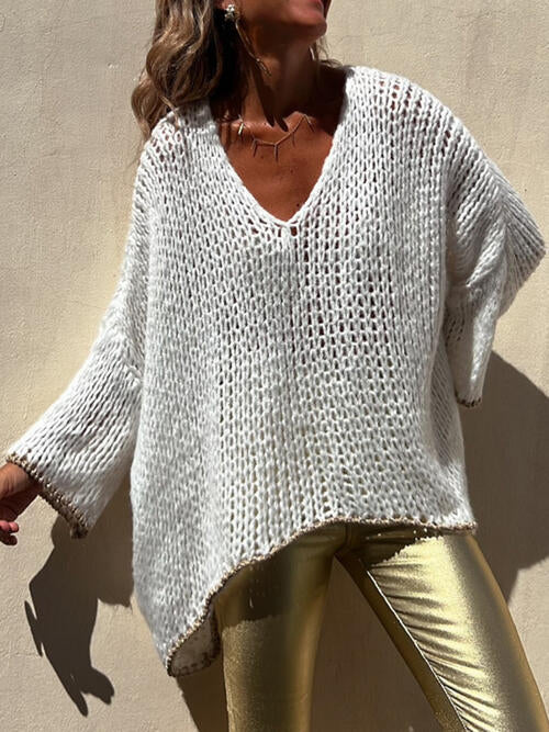 Boho Chic  Contrast V-Neck Long Sleeve Sweater [Spirit and Rebel]   