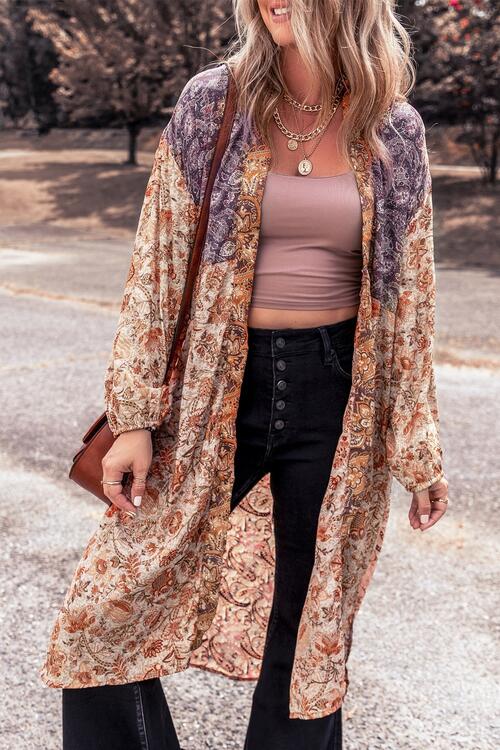 Boho Chic  Floral Tassel Tied Open Front Long Sleeve Cardigan [Spirit and Rebel]   