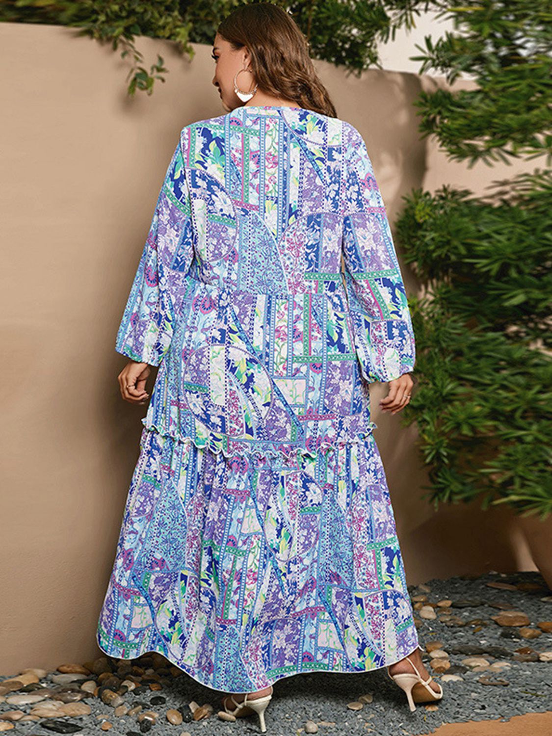 Plus Size Printed Long Sleeve Maxi Dress [Spirit and Rebel]   