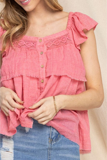 ODDI Plus Size Buttoned Ruffled Boho Top [Spirit and Rebel]   