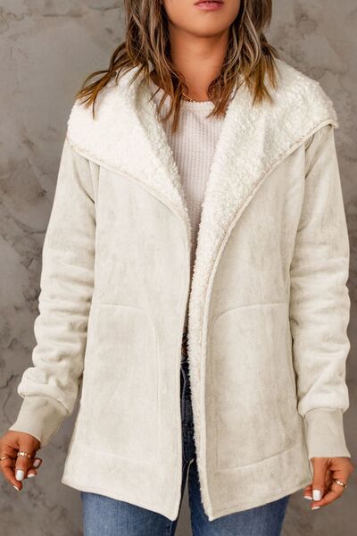 Boho Chic  Open Front Long Sleeve Sherpa Jacket with Pockets [Spirit and Rebel]   