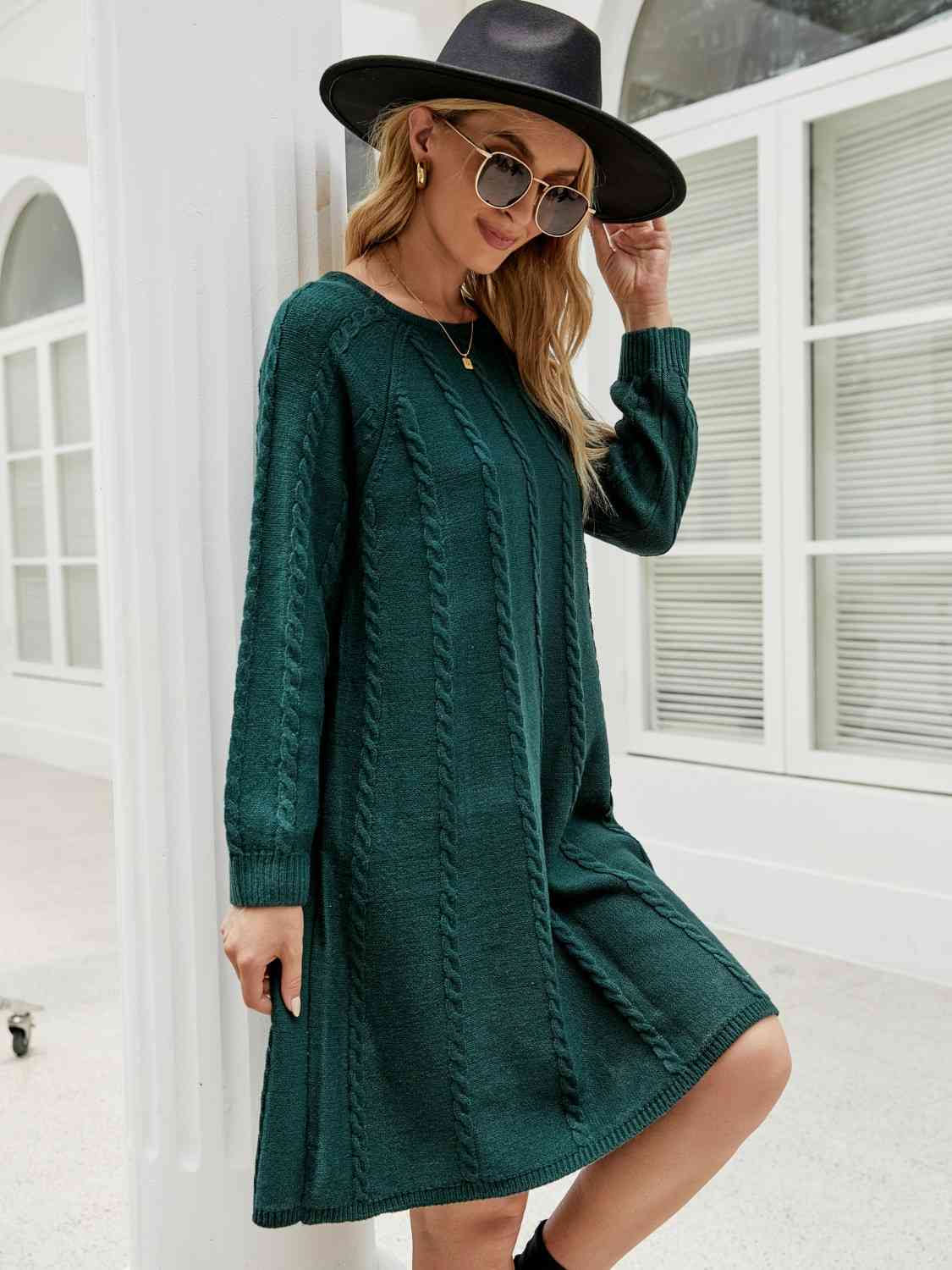 Cable-Knit Long Sleeve Sweater Dress [Spirit and Rebel]   