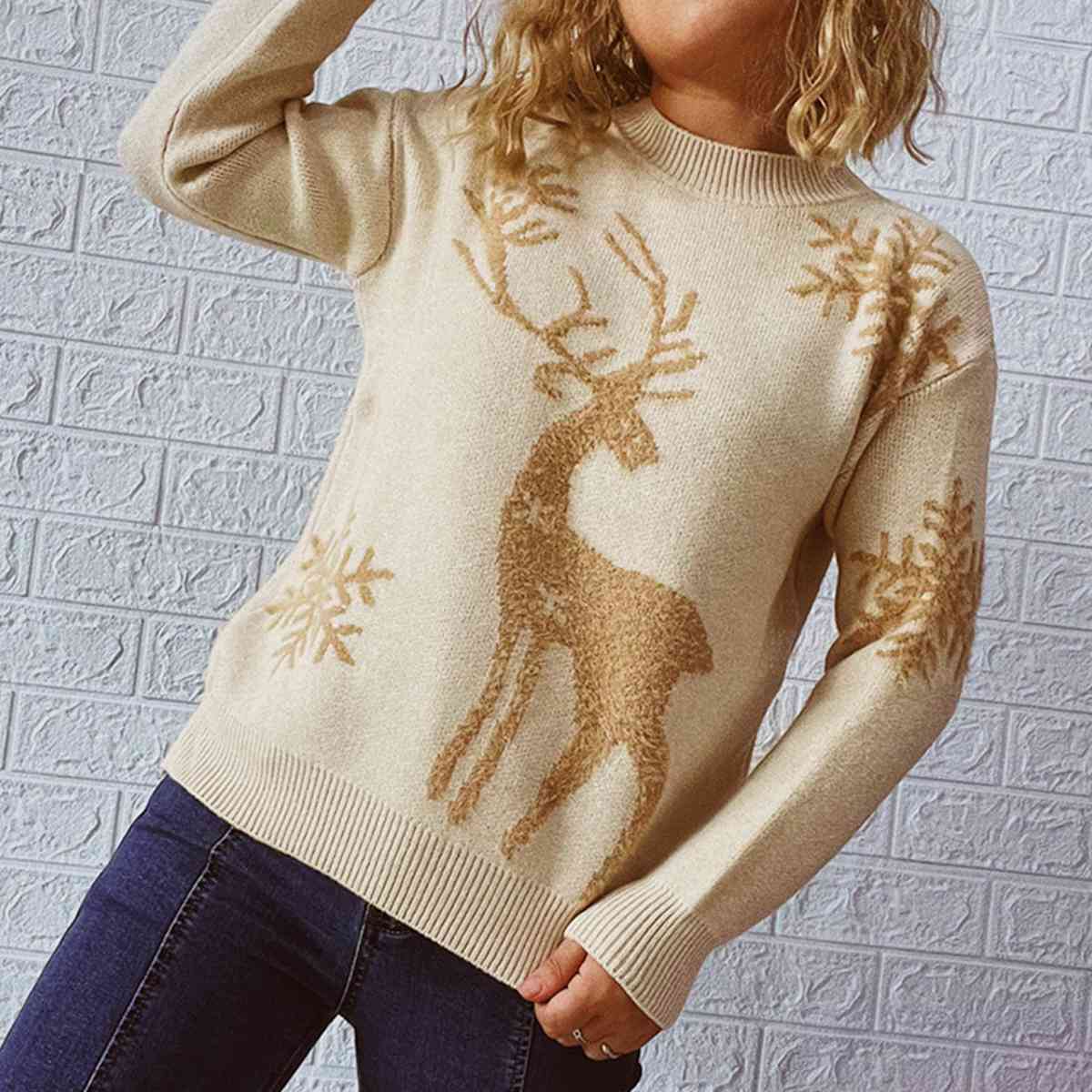 Reindeer and Snowflake Pattern Sweater [Spirit and Rebel]   