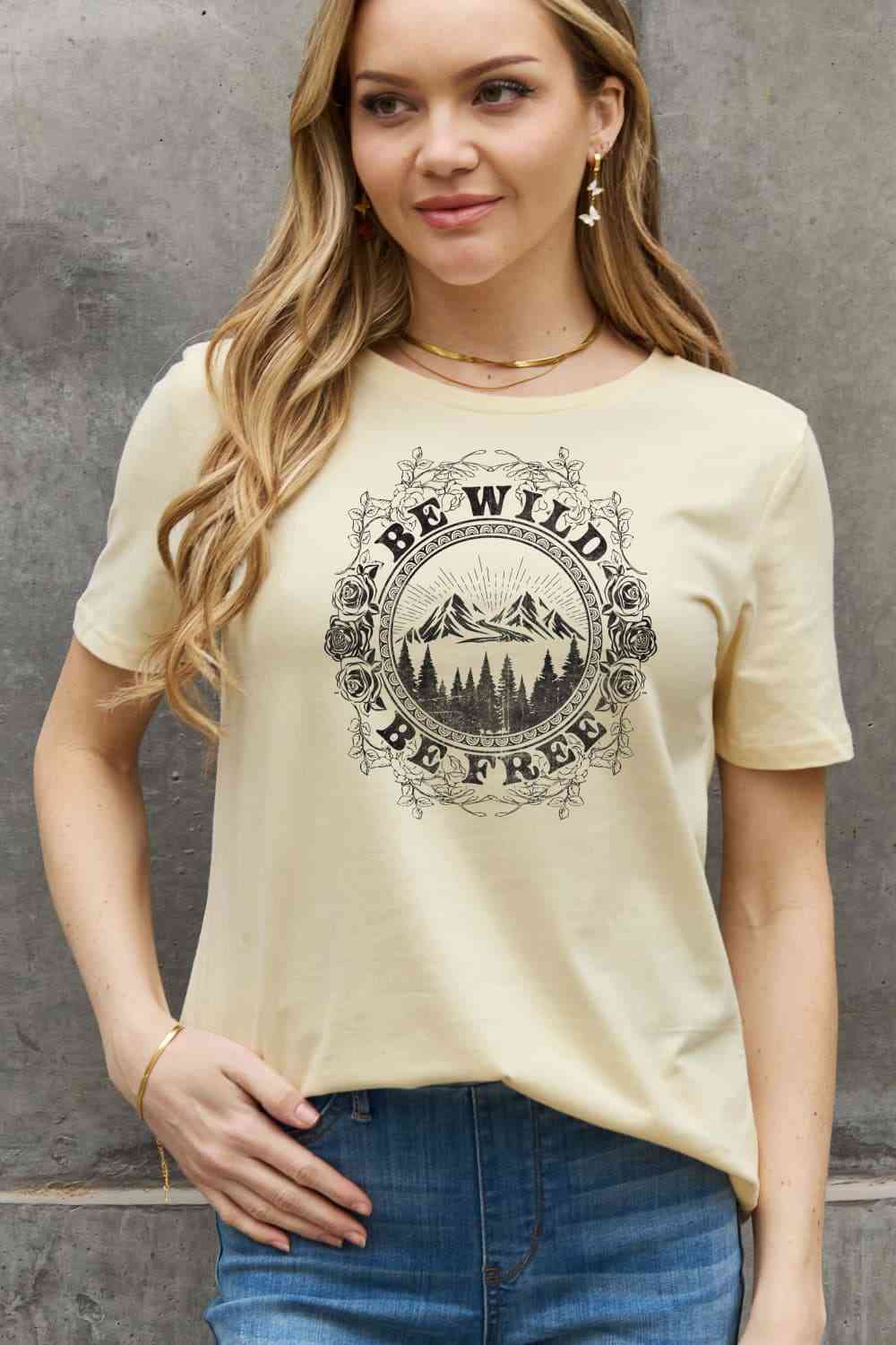 Simply Love Full Size BE WILD BE FREE Graphic Cotton T-Shirt [Spirit and Rebel]   