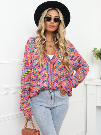 V-Neck Long Sleeve Cardigan [Spirit and Rebel] Multicolor S 