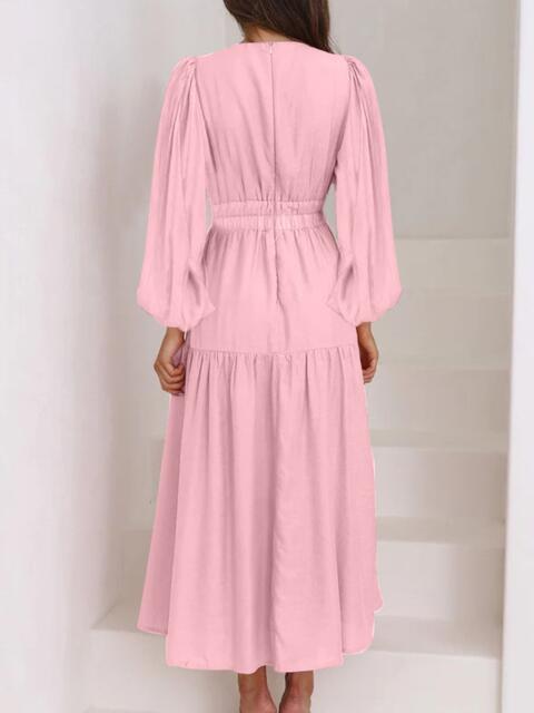 Deep V-Neck Balloon Sleeve Plain Maxi Dress [Spirit and Rebel]   