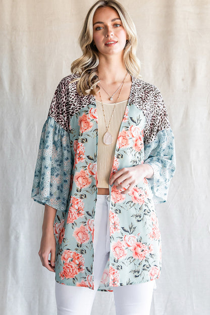 Animal Print Floral Three-Quarter Sleeve Boho Cardigan [Spirit and Rebel] Floral S 