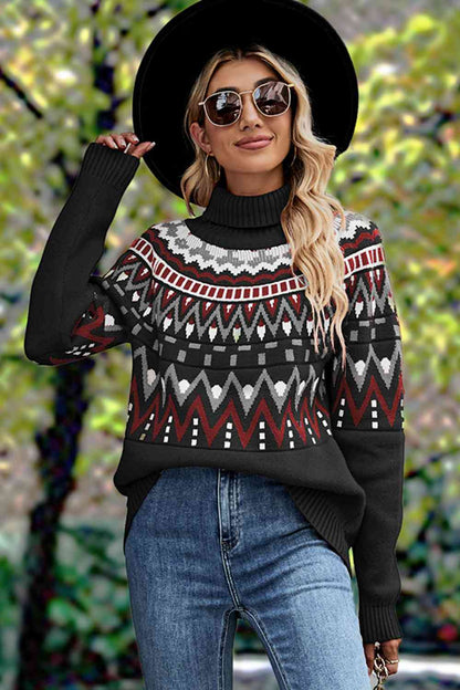 Geometric Turtleneck Long Sleeve Sweater [Spirit and Rebel]   