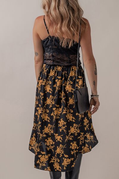 Boho Chic  Floral Buttoned Ruffle Hem Skirt [Spirit and Rebel]   