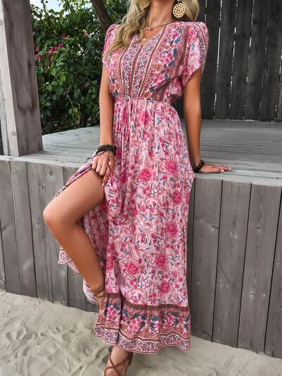 Boho Floral Slit V-Neck Maxi Dress [Spirit and Rebel]   