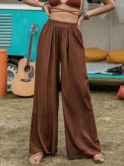 High Waist Wide Leg Pants [Spirit and Rebel] Chestnut S 