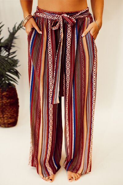 Printed Tied Wide Leg Boho Pants [Spirit and Rebel] Multicolor S 