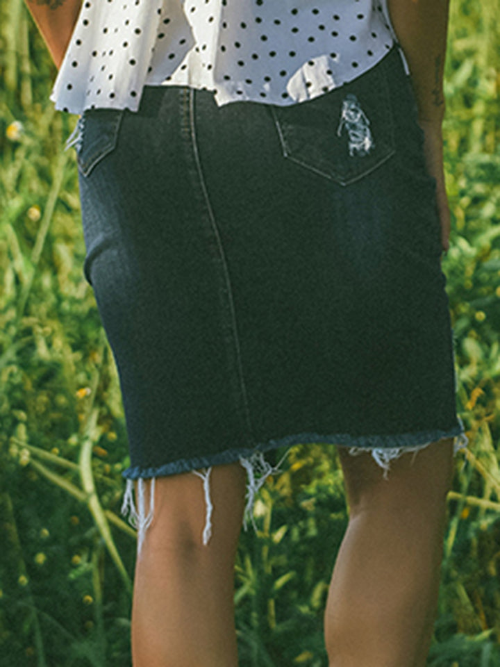 Full Size Distressed Slit Denim Skirt [Spirit and Rebel]   