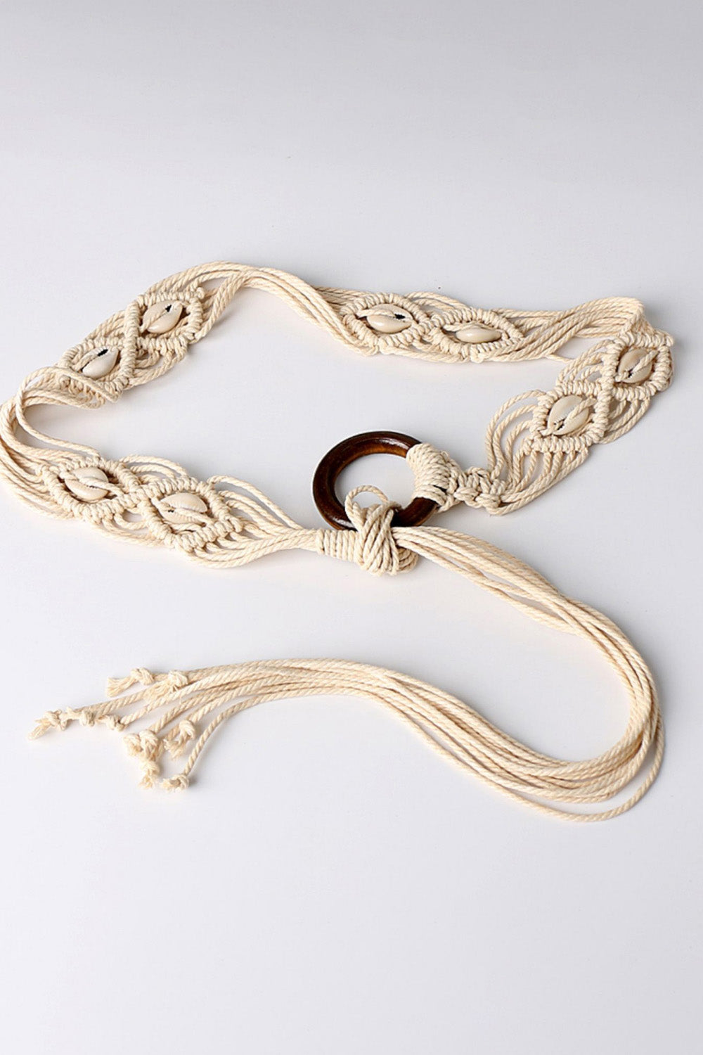 Bohemian Wood Ring Braid Belt [Spirit and Rebel] Ivory One Size 