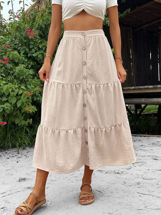 Button Down Tiered Boho Midi Skirt [Spirit and Rebel]   