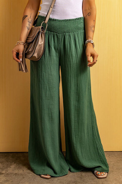 Boho Chic  Smocked Waist Texture Wide Leg Pants [Spirit and Rebel]   