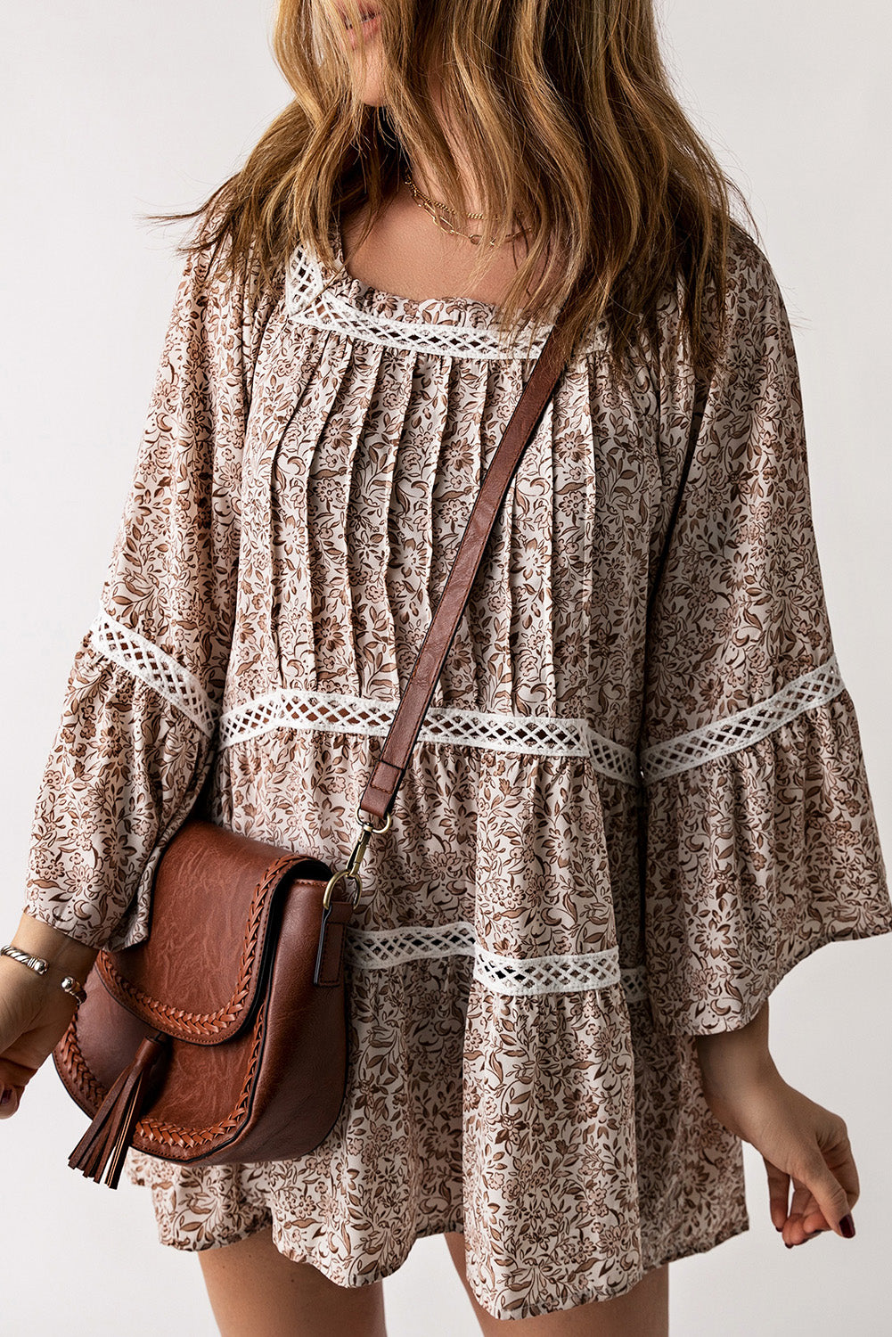 Floral Pleated Flare Sleeve Boho Blouse [Spirit and Rebel]   