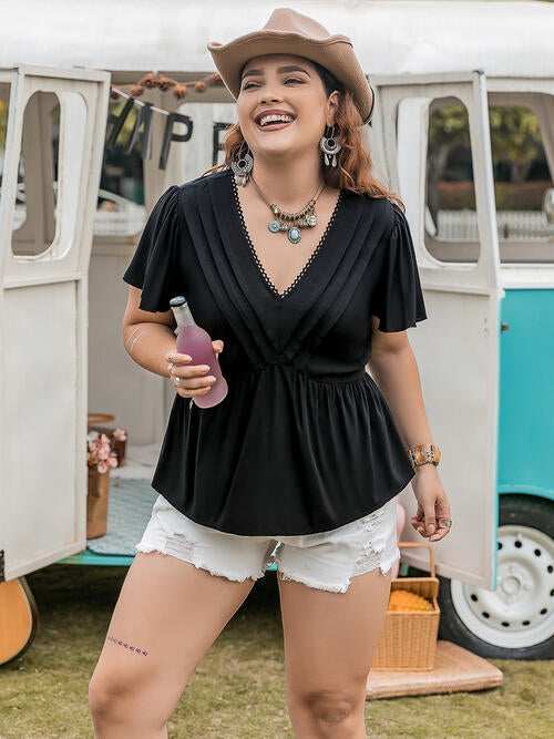 Boho Chic  Plus Size V-Neck Flutter Sleeve Blouse [Spirit and Rebel]   