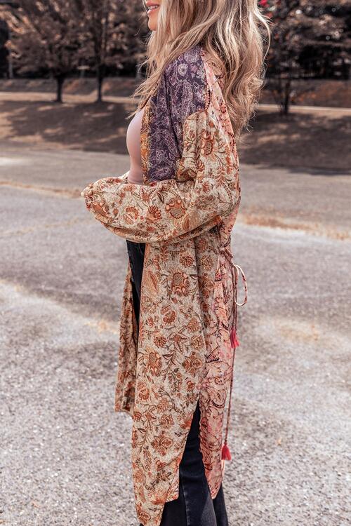 Boho Chic  Floral Tassel Tied Open Front Long Sleeve Cardigan [Spirit and Rebel]   