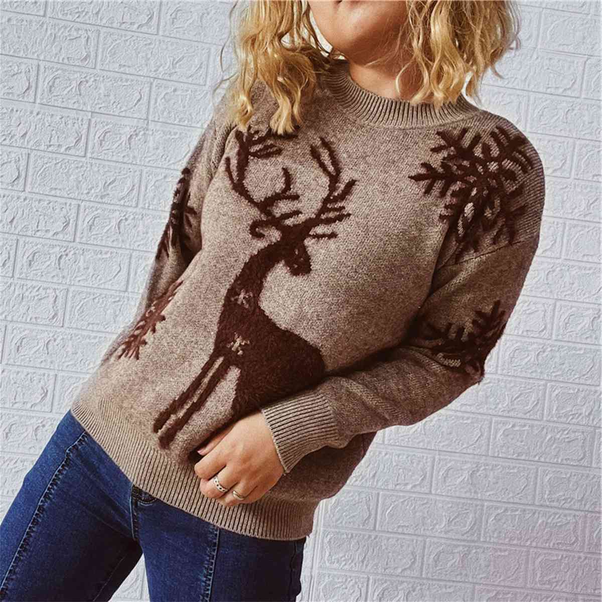 Reindeer and Snowflake Pattern Sweater [Spirit and Rebel]   