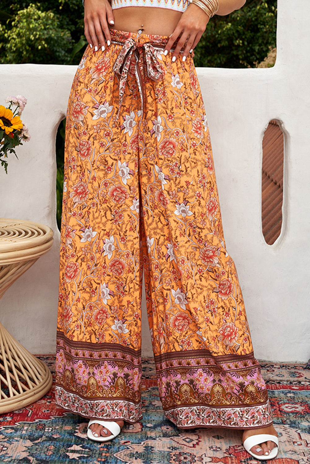 Bohemian Tie Waist Palazzo Pants [Spirit and Rebel]   