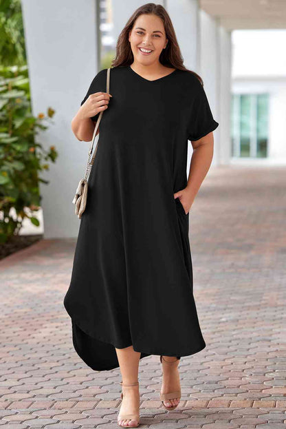 Boho Chic Plus Size V-Neck Short Sleeve Maxi Dress [Spirit and Rebel]   