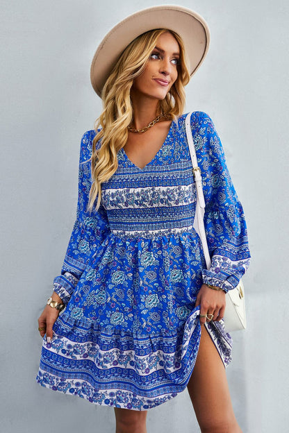 Boho Bohemian V-Neck Balloon Sleeve Dress [Spirit and Rebel]   