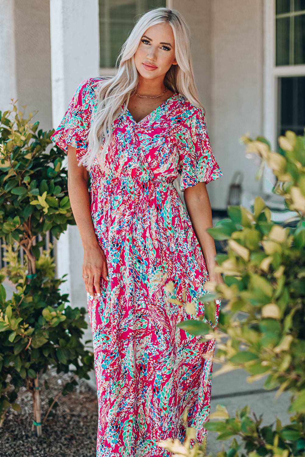 Multicolored V-Neck Boho Maxi Dress [Spirit and Rebel]   