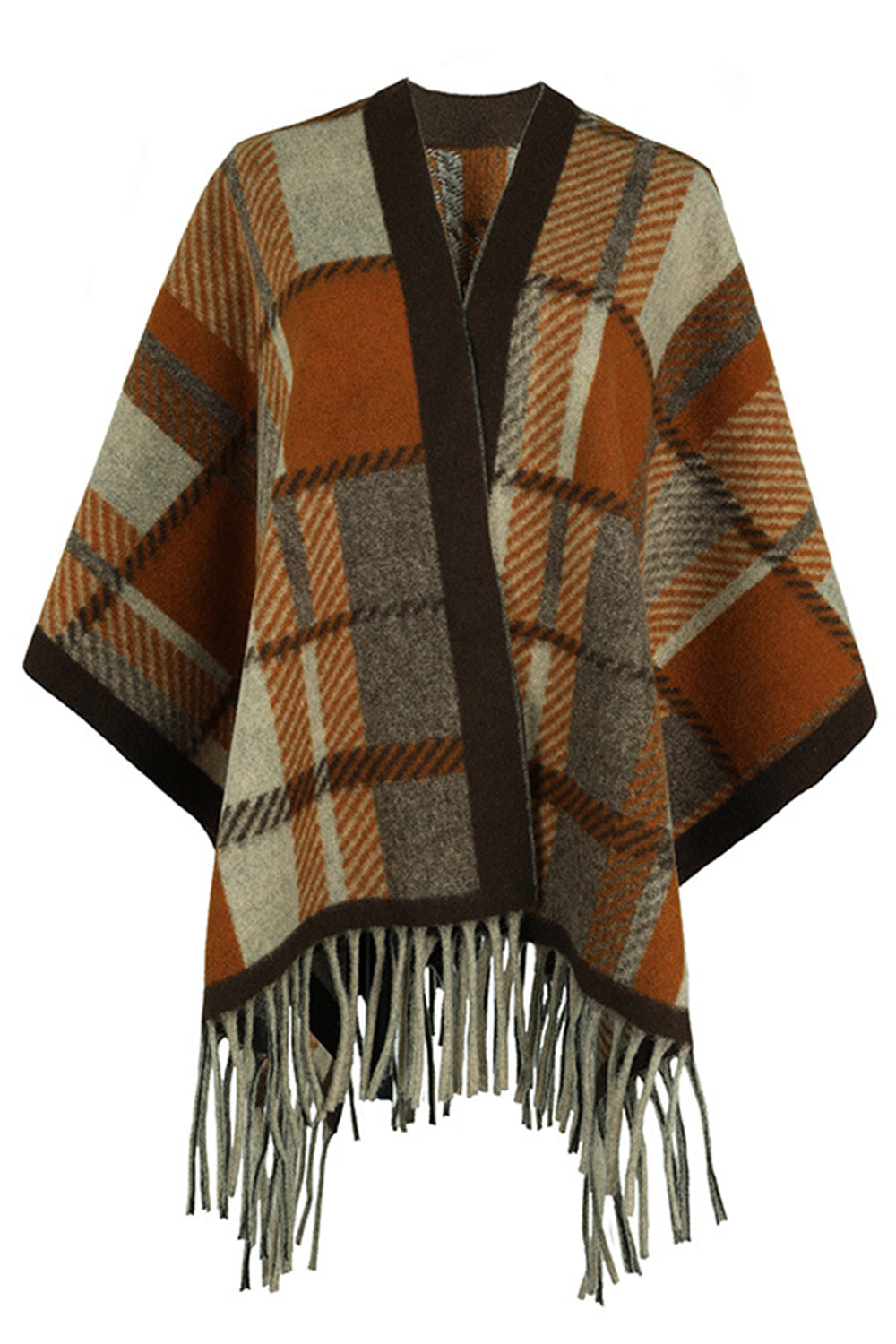 Cloak Sleeve Fringe Detail Poncho [Spirit and Rebel] Camel One Size 