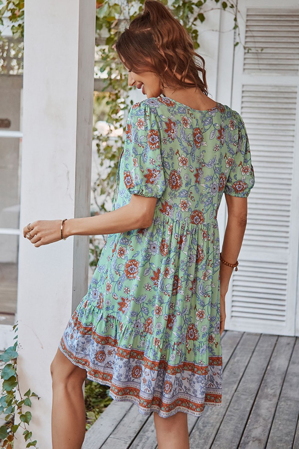 Tie Neck Short Sleeve Mini Dress [Spirit and Rebel]   