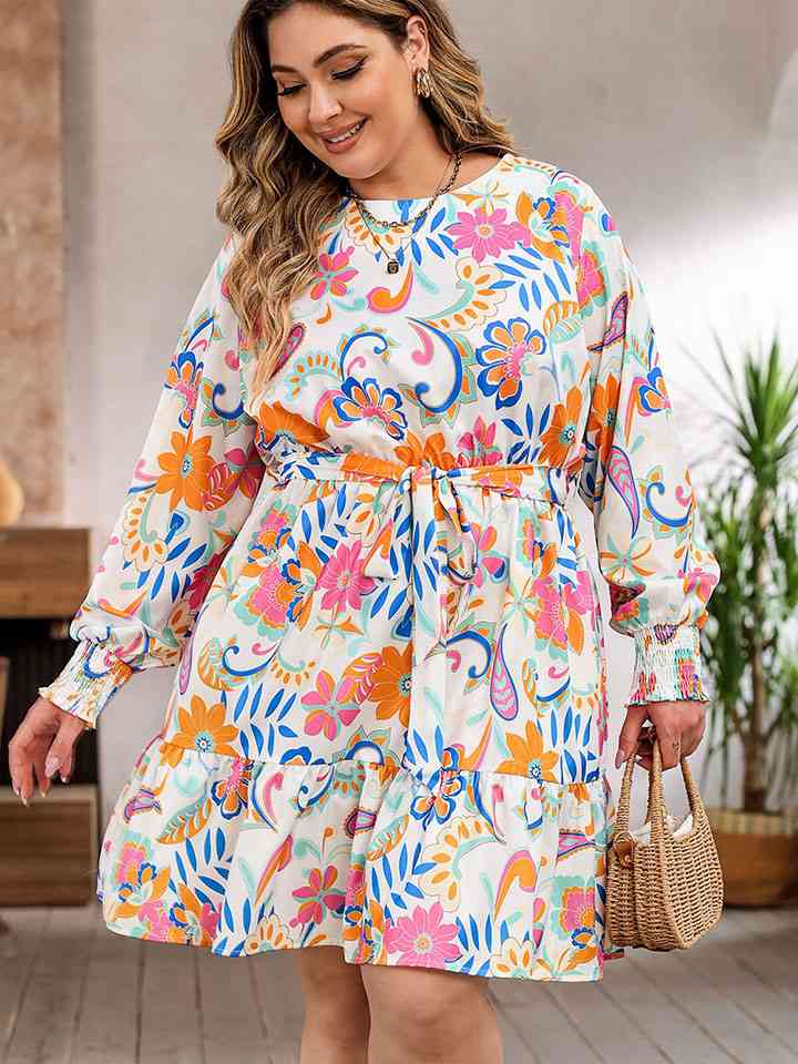 Plus Size Round Neck Lantern Sleeve Dress [Spirit and Rebel]   