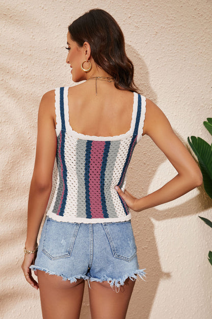 Striped Scalloped Trim Knit Boho Tank [Spirit and Rebel]   