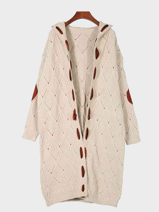 Openwork Long Sleeve Open Front Hooded Cardigan [Spirit and Rebel] Cream S 