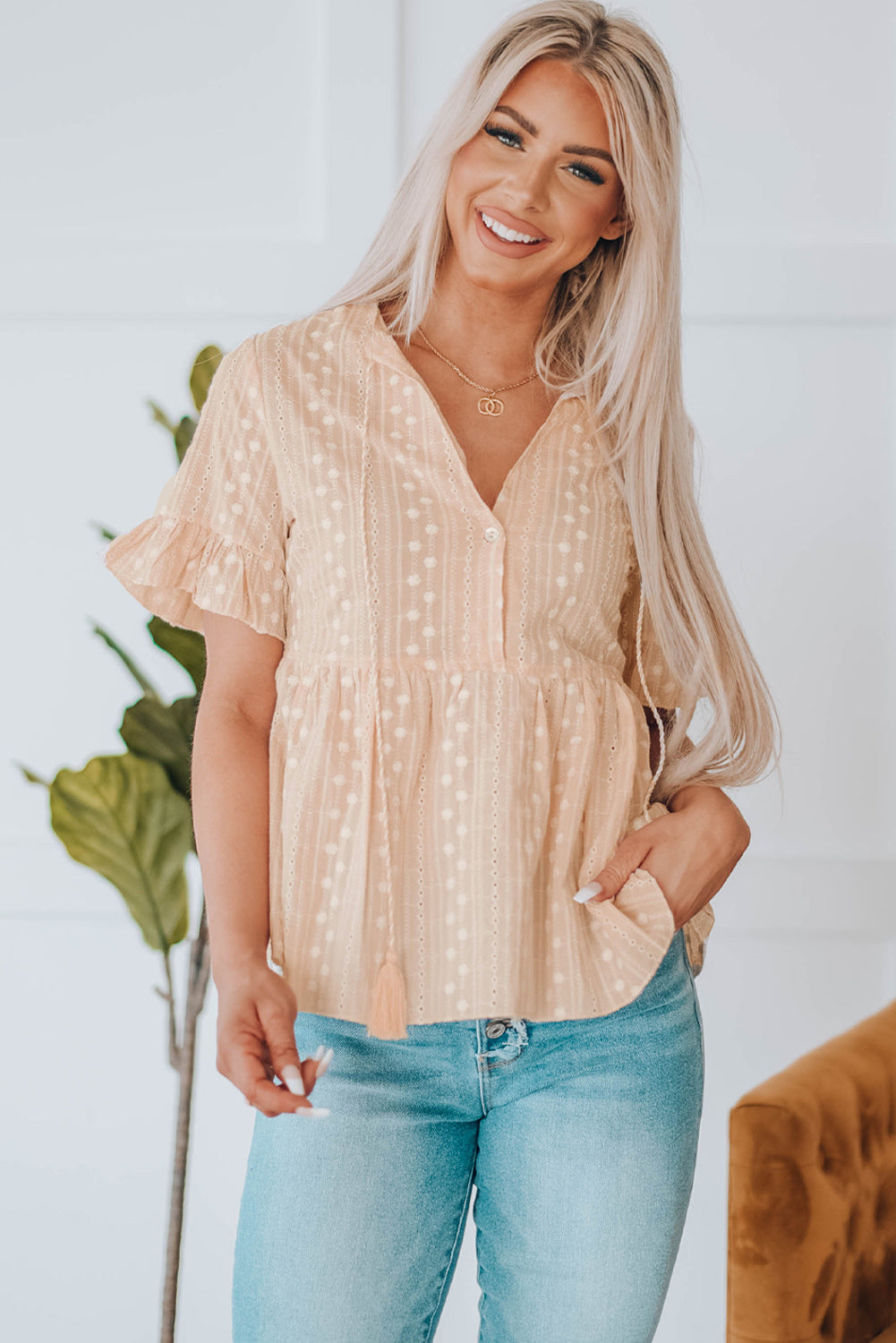 Embroidered Tassel Flounce Sleeve Babydoll Boho Blouse [Spirit and Rebel]   