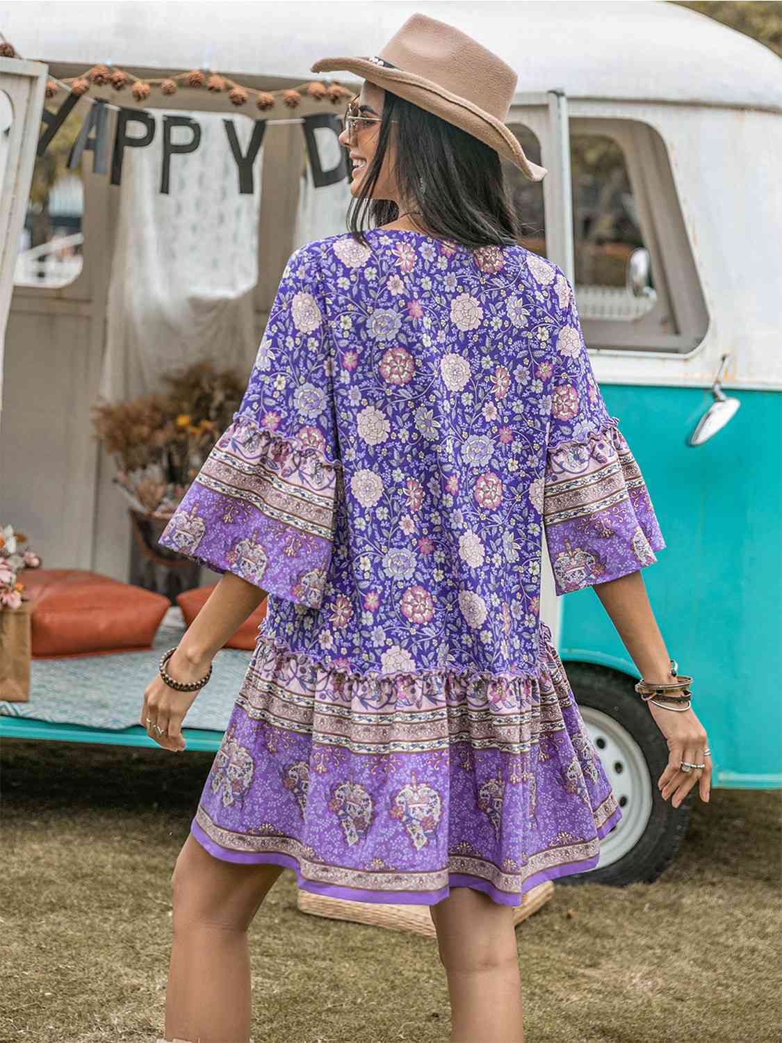 Floral Tie Neck Mini Dress [Spirit and Rebel]   