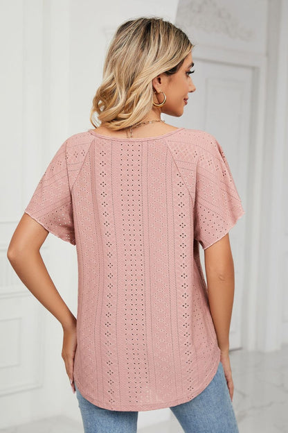 Eyelet Tie-Neck Flutter Sleeve Boho Top [Spirit and Rebel]   