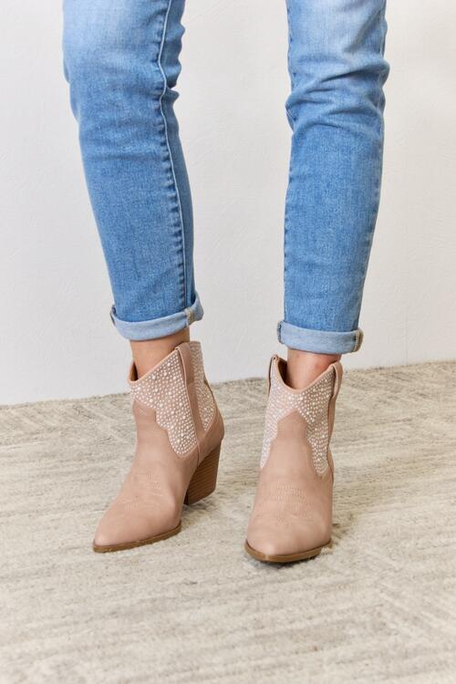 Boho Chic  East Lion Corp Rhinestone Ankle Cowgirl Booties [Spirit and Rebel] Blush 6 