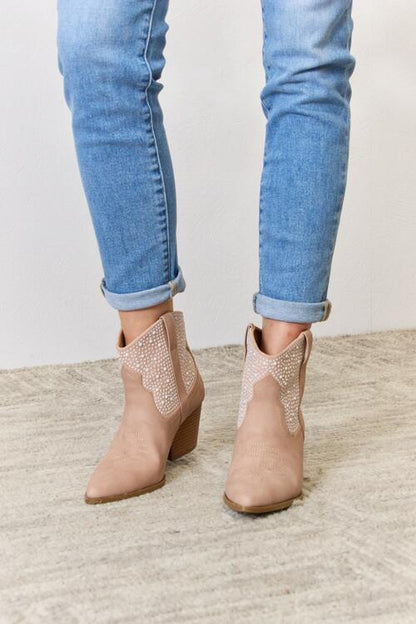 Boho Chic  East Lion Corp Rhinestone Ankle Cowgirl Booties [Spirit and Rebel] Blush 6 