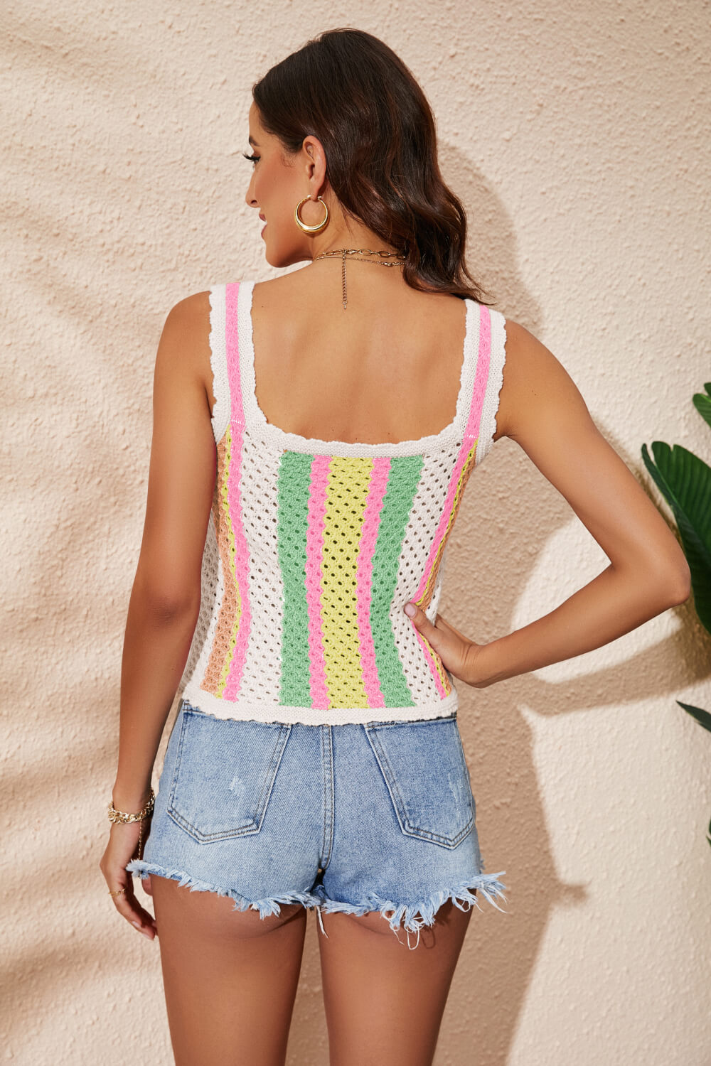 Striped Scalloped Trim Knit Boho Tank [Spirit and Rebel]   