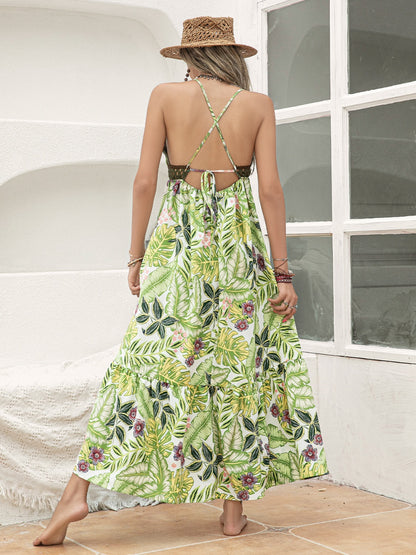 Backless Printed V-Neck Cami Dress [Spirit and Rebel]   