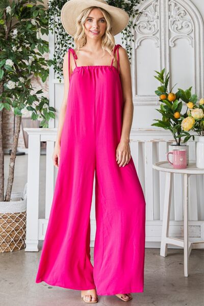 Veveret Pocketed Spaghetti Strap Wide Leg Jumpsuit [Spirit and Rebel]   