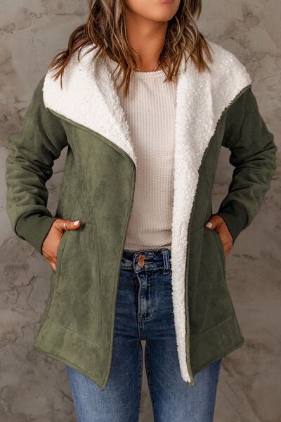 Boho Chic  Open Front Long Sleeve Sherpa Jacket with Pockets [Spirit and Rebel]   