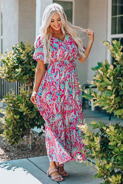 Multicolored V-Neck Boho Maxi Dress [Spirit and Rebel]   