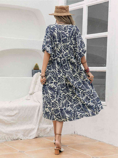 Printed Tie Neck Midi Dress [Spirit and Rebel]   