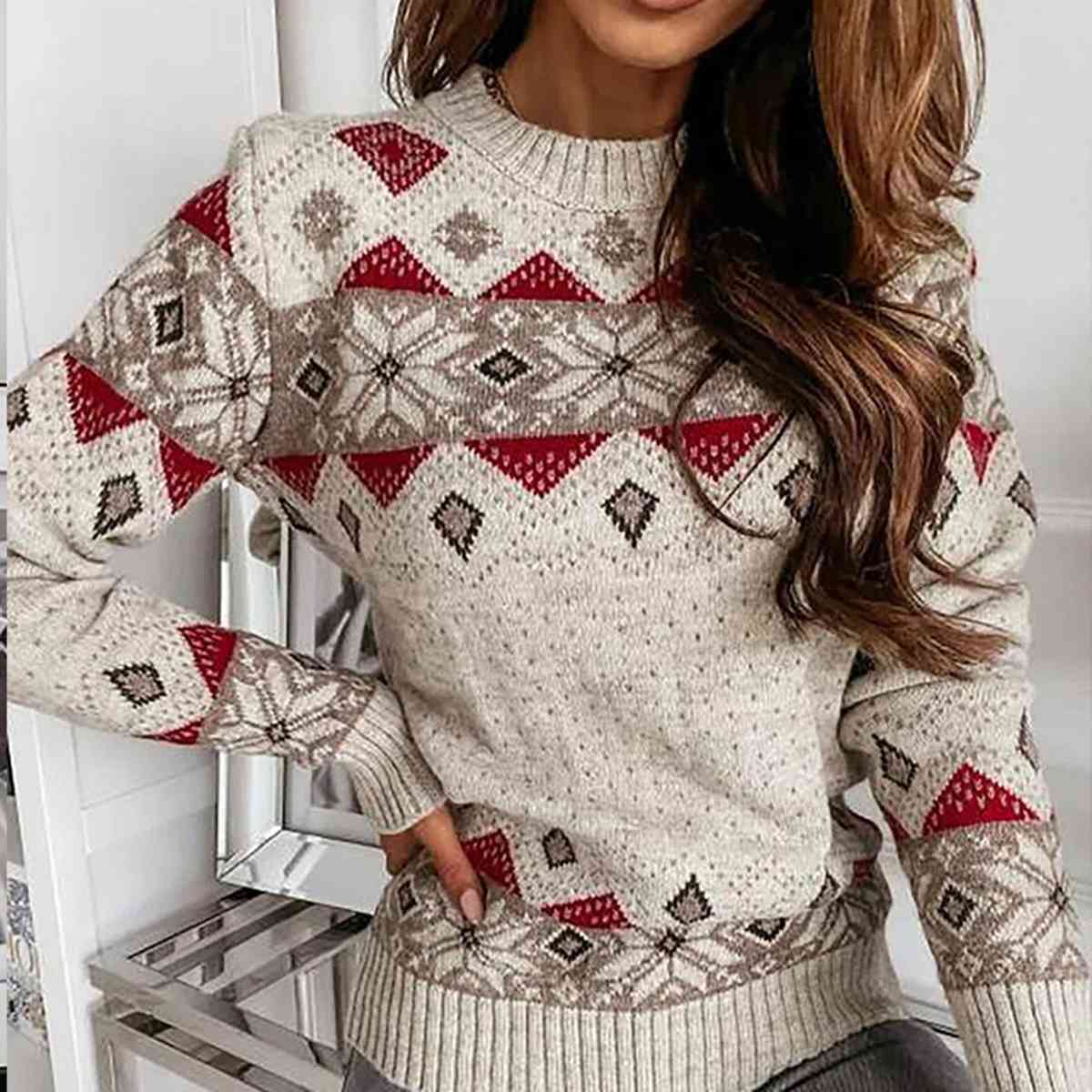 Snowflake Round Neck Sweater [Spirit and Rebel] Mocha S 